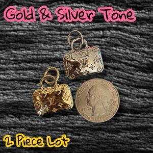 2 Piece Lot Purse LV Gold/Silver Tone Zipper Pull Charm